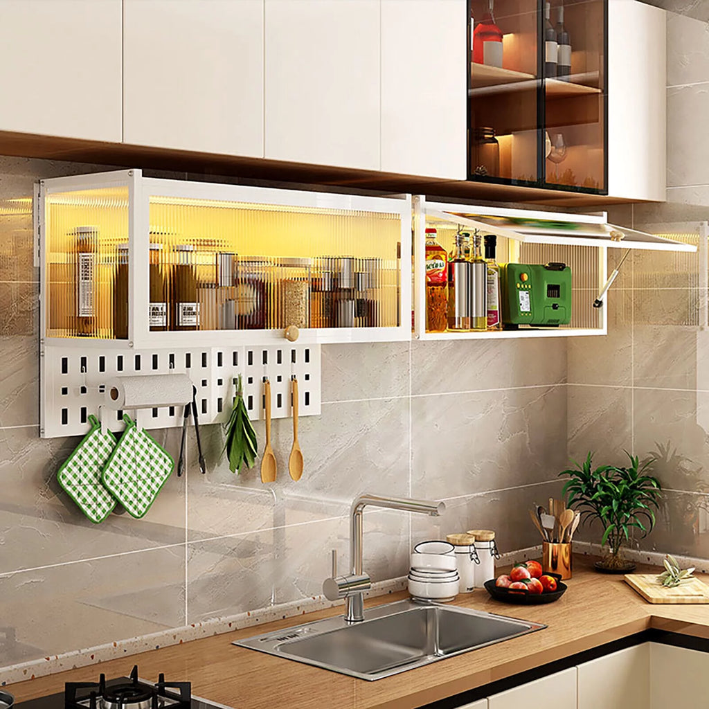 Wall-Mounted Cabinet with Storage Shelf White Translucent S21062