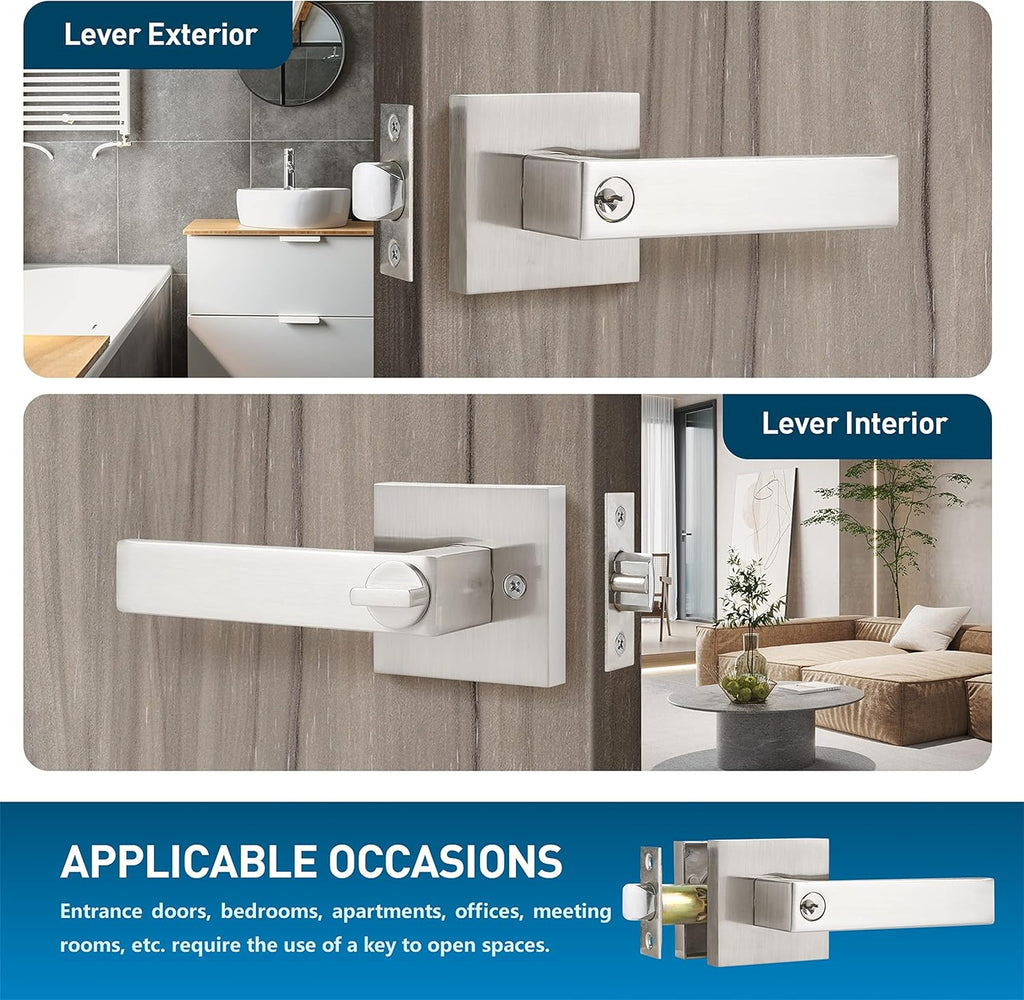 5 Pack Keyed Entry Lever Lock Handle Satin Nickel Finish K5311