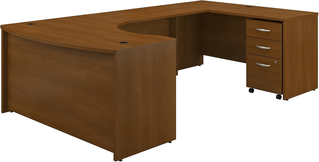 Mocha Cherry U Shaped Desk with Mobile File Cabinet J63609