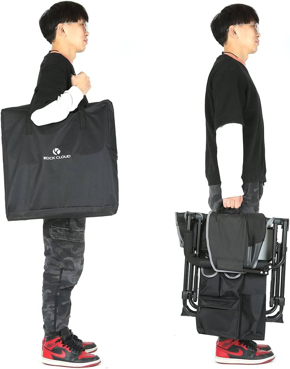 Folding Camping Chair with Storage Pocket and Side Table Y17476