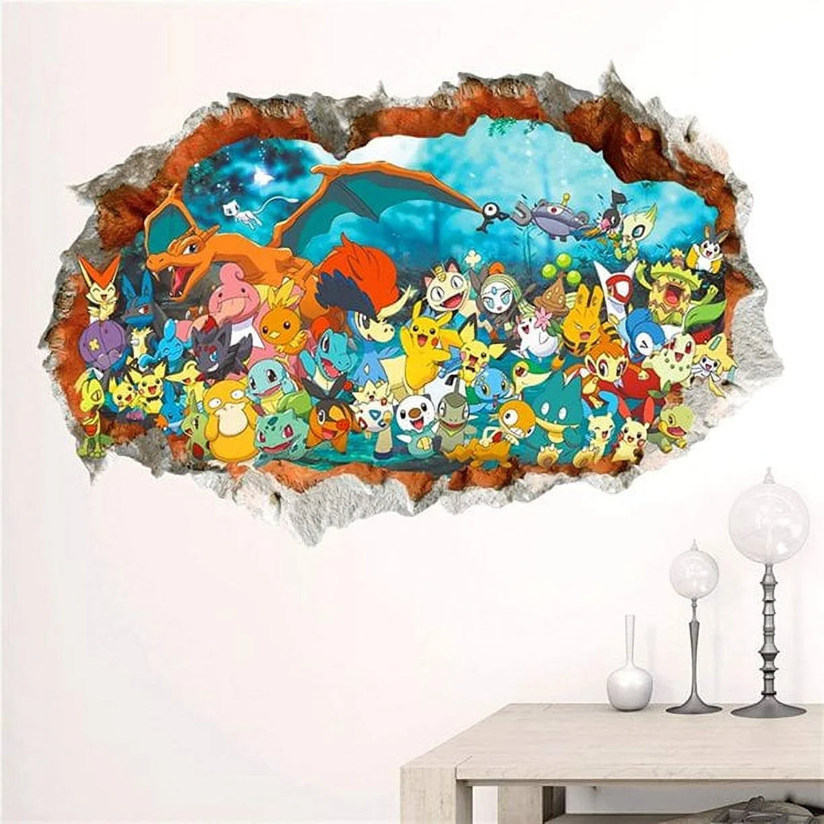 3D Effect Cartoon Pikachu Wall Stickers (Color : S 50X70cm) O54734