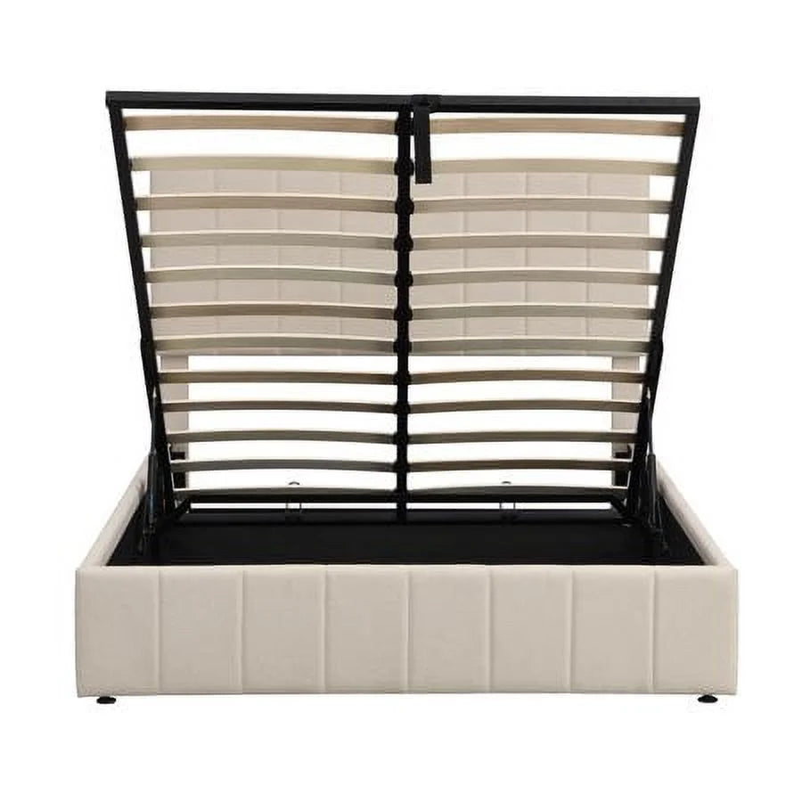 Full Size Hydraulic Storage Platform Bed with Upholstered Headboard, Beige D546