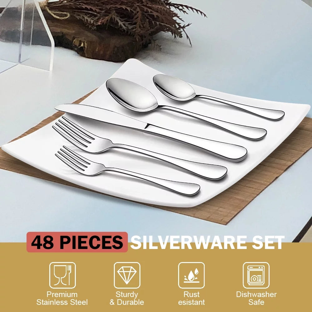 48-Pieces Stainless Steel Silverware Set N413952