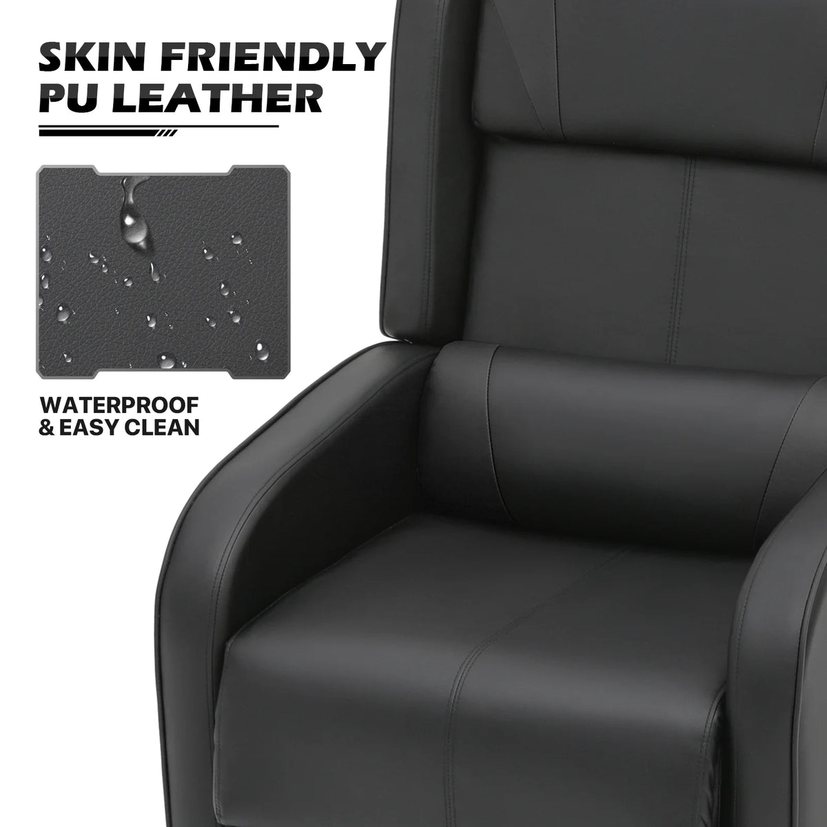 Black PU Leather Adjustable Reclining Gaming Chair with Footrest N252606
