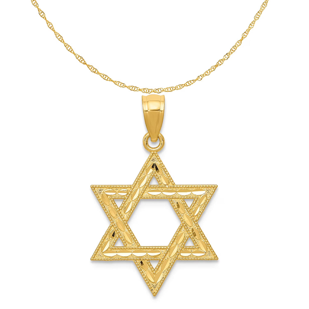 14K Yellow Gold Diamond-Cut Star Of David Pendant Charm with 10K Yellow Gold Rope Chain Necklace 16'' G9340