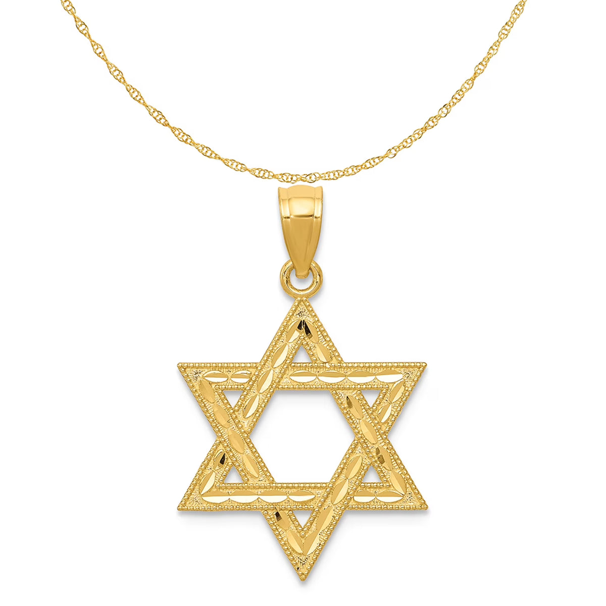 14K Yellow Gold Diamond-Cut Star Of David Pendant Charm with 10K Yellow Gold Rope Chain Necklace 16'' G9340