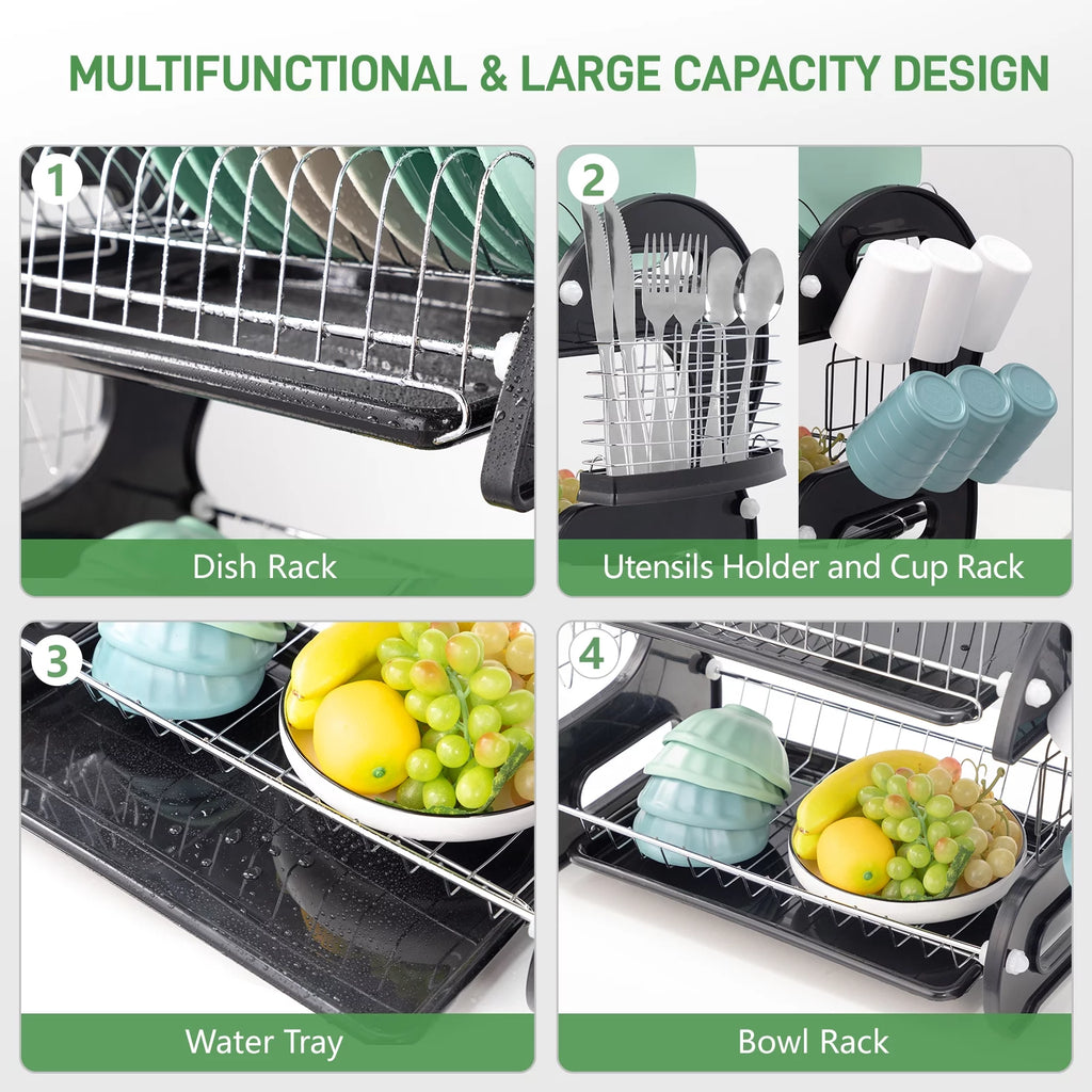 Black 2-Tier Dish Drainer S923