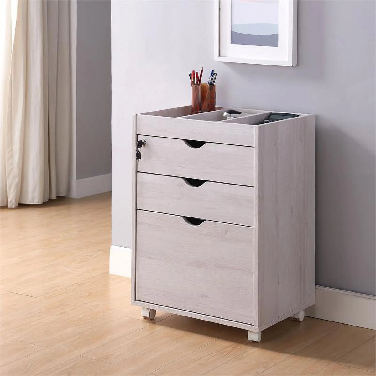 White Wood 3-Drawer File Cabinet D53855