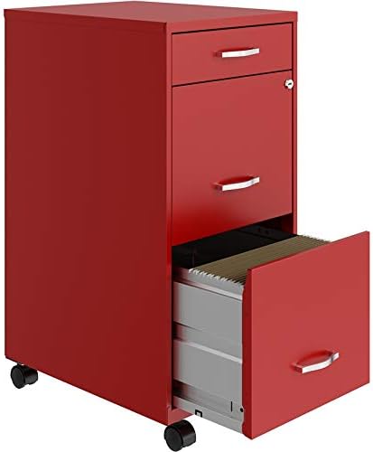 Red 3 Drawer Metal Mobile File Cabinet with Lock R20737