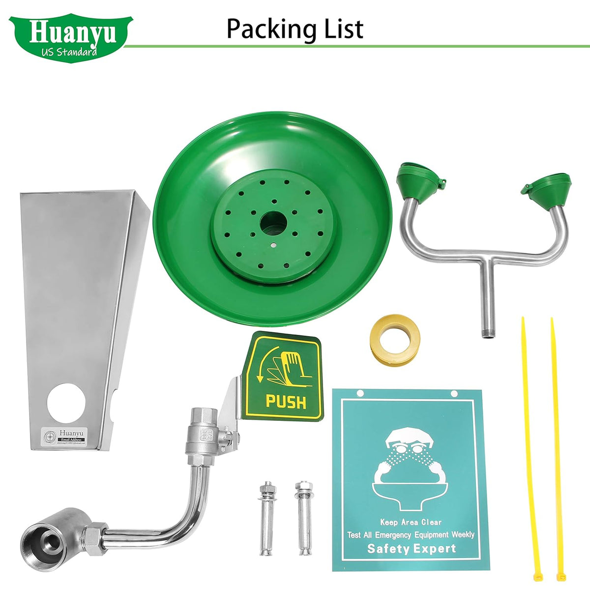 Eye Wash Station Wall Mount Stainless Steel Emergency Eyewash Station with Eye Wash Sign J1250