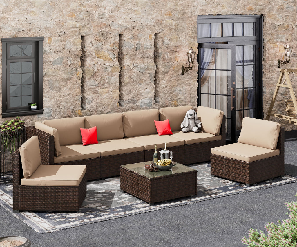 7 Piece PE Rattan Patio Sectional Sofa Set with Cushion and Coffee Table M141