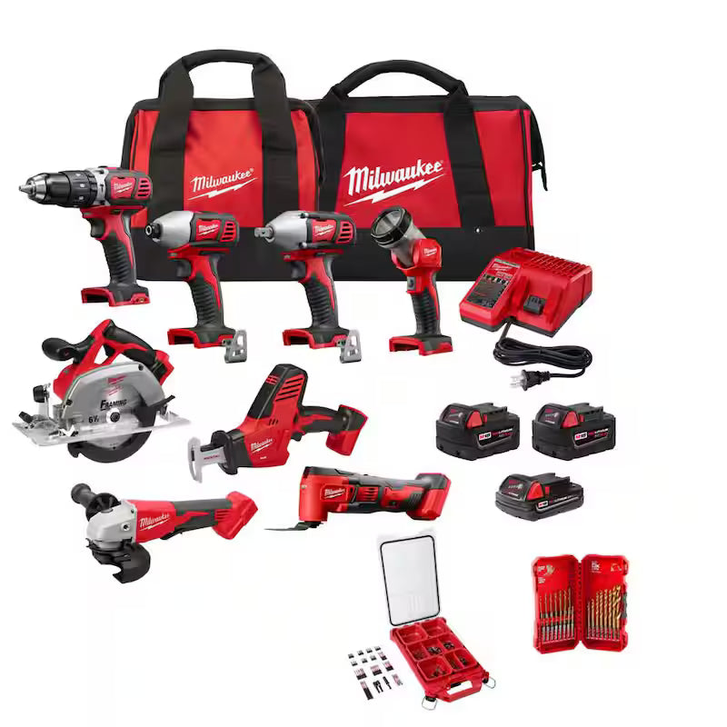 18V Cordless Combo Kit 8-Tool with Batteries Charger Tool Bags S2196