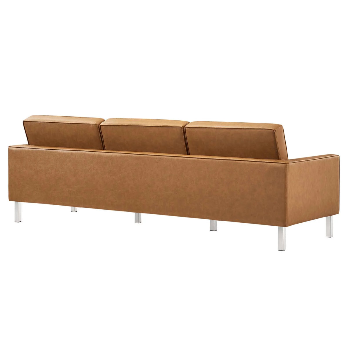 Silver Tan Vegan Leather Upholstered Sofa F23928