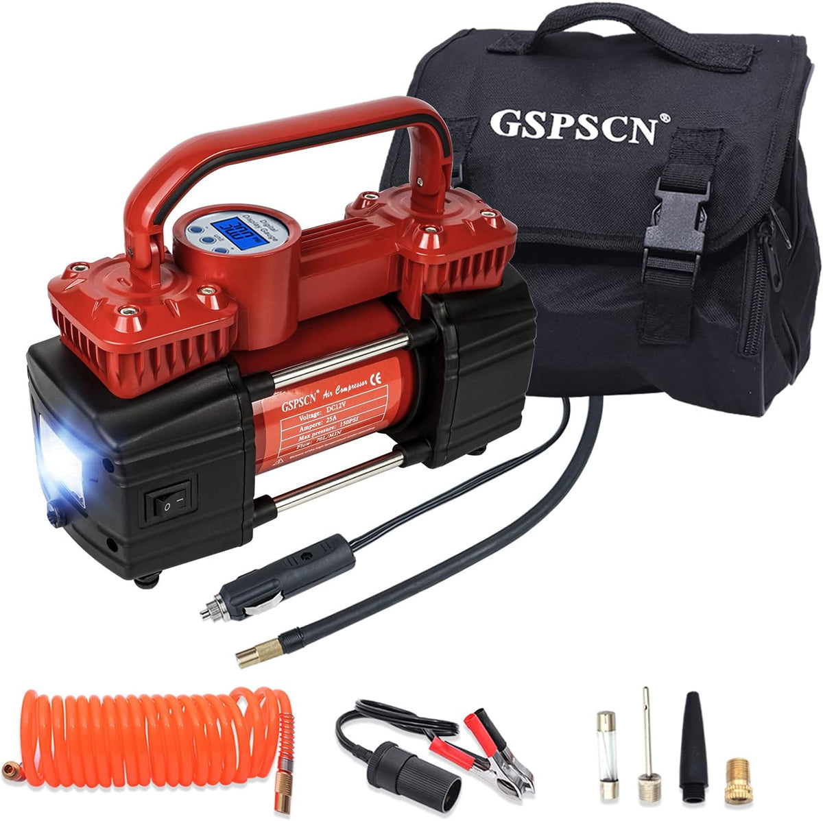 Portable Digital Car Tire Inflator 150Psi Auto Shut-Off Heavy Duty Double Cylinders 12V Air Compressor Pump with LED Light Y313