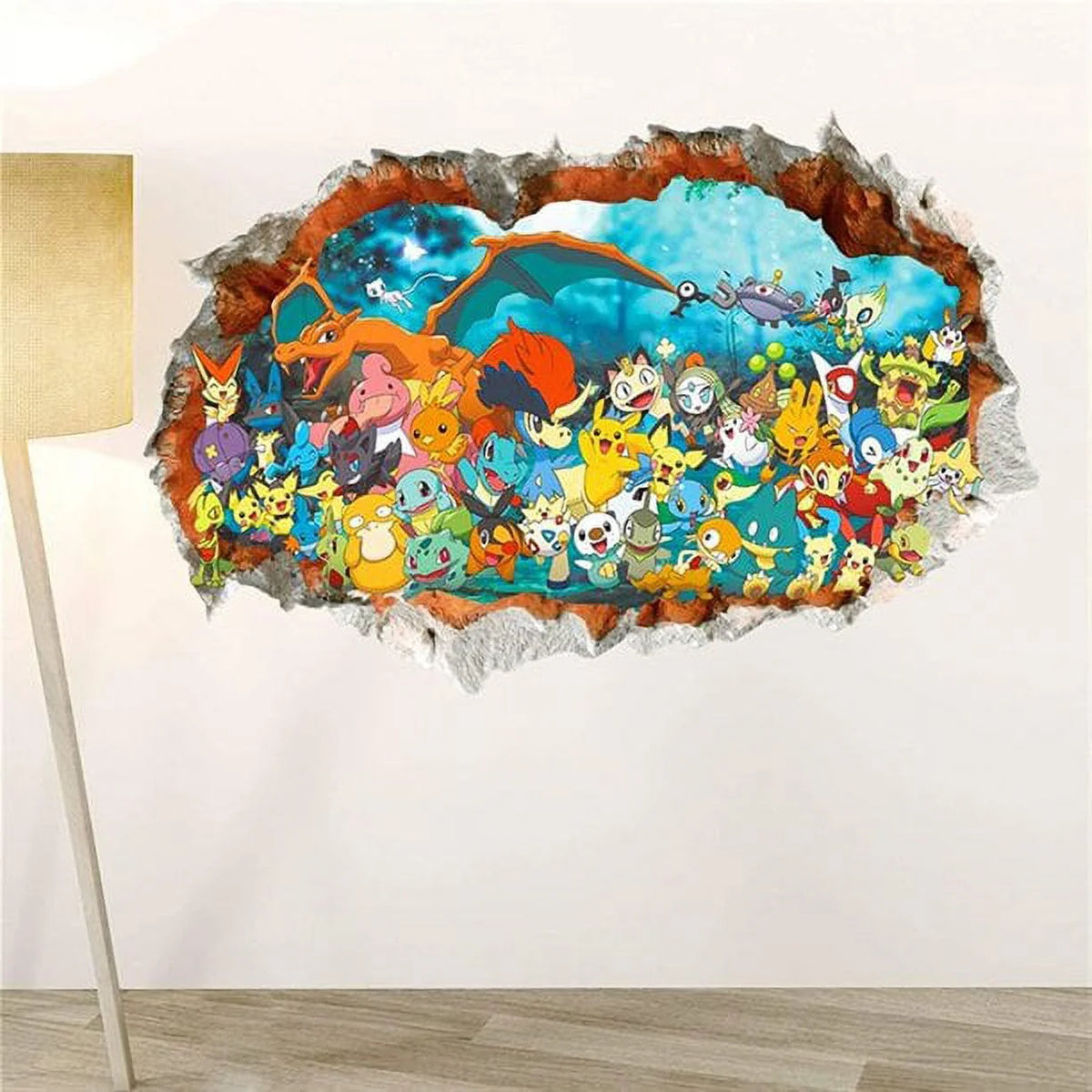 3D Effect Cartoon Pikachu Wall Stickers (Color : S 50X70cm) O54734